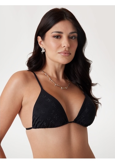 Guess Kadın Siyah 4g Taşlı Üçgen Bikini Üst Siyah