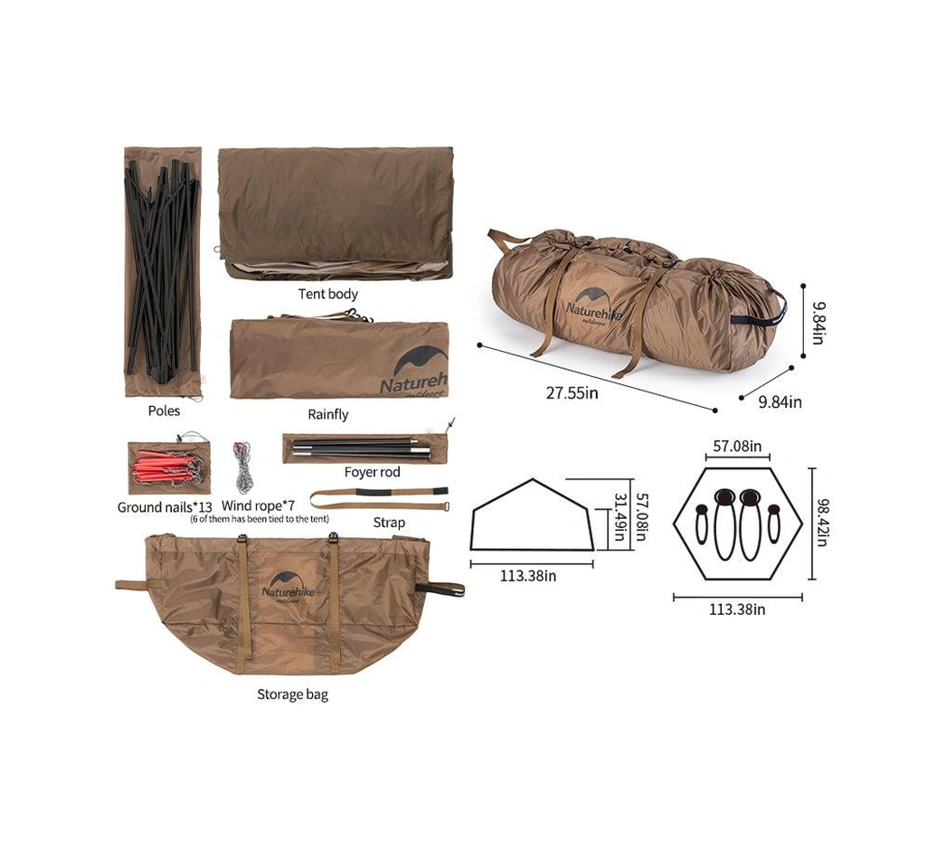 Naturehike Mg Altıgen Glamping Kanvas Kamp Çadırı Kahve