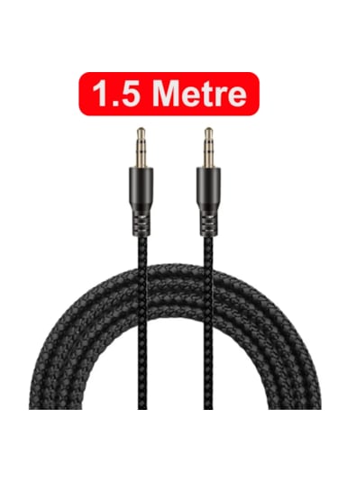1.5 Metre Aux Kablo Hasır Örgü 3.5mm Aux Kablosu Mavi