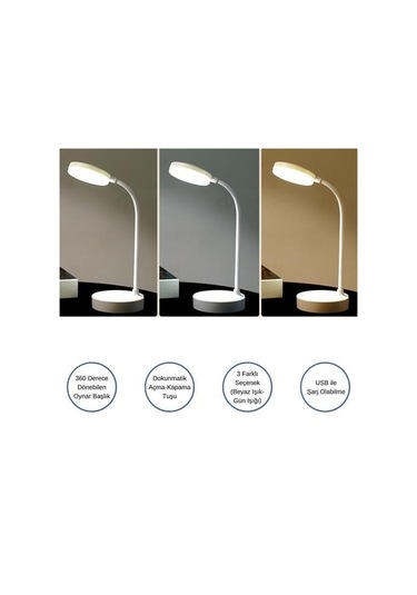 Buffer Yuvarlak Usbli Dokunmatik 3 Kademeli 360 Derece Özel Göz Korumalı Led Lityum Masa Lambası -m11 Beyaz