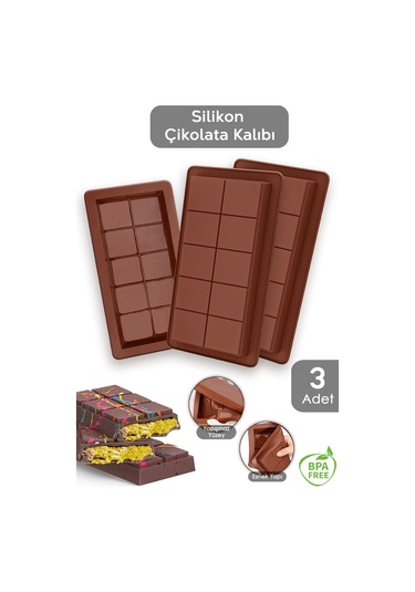 3 Adet Dubai Çikolatası Kalıbı - Büyük Tablet Çikolata Kalıbı Silikon Kalıp