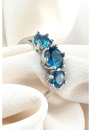 Sky Diamond Blue Creative Sapphire 925 Ayar Gümüş Lüks Tria Yüzük (519209497)