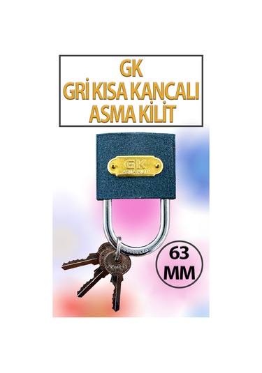 Kısa Tip Gri Asma Kilit 63 Mm 3 Anahtarlı