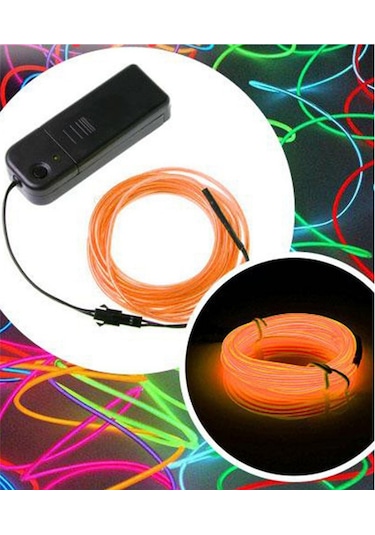 Bataryalı Araç Içi Aydınlatma Ip Şerit Led Neon Turuncu 2 Metre