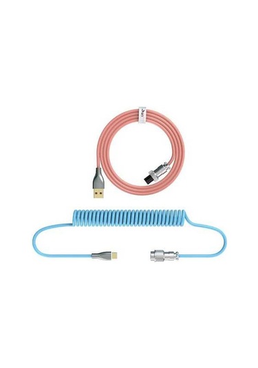 Pazly Mekanik Klavye Kıvrımlı Usb-type-c Kablosu, 2.2m Maks. Uzunluk, Pembe-mavi, Tpe/naylon Dokuma, Genişletilebilir, Kablo Seti