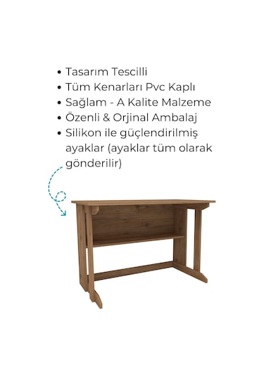 Enda Home Pillar Kütüphaneli Geniş Çalışma Masası 100x56 Cm Çam Atlantik Çam