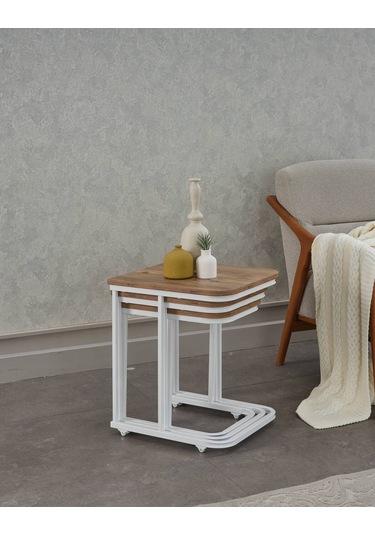 Sehpol Vera Demonte Zigon Sehpa Tekerlekli 3 Lü Beyaz Atlantik Çam