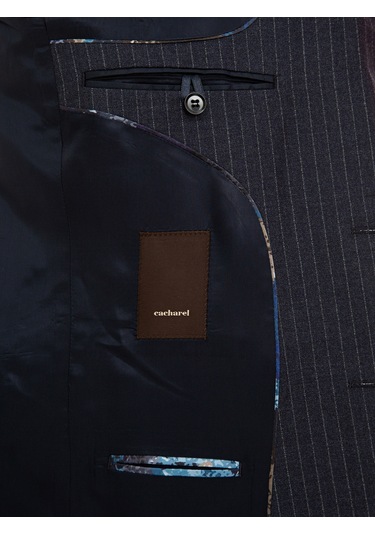 Cacharel İndigo Slim Fit Yün Çizgili Ceket Mavi
