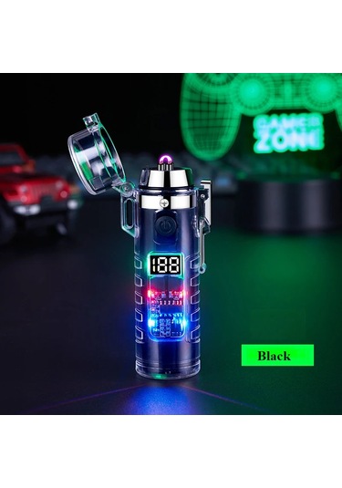 Açık Geçirmez Çakmak Şeffaf Kabuk Elekikli Çakmak Kamp Aracı Torch Çakmak Su Black Siyah