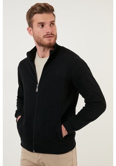 Buratti Pamuklu Fermuarlı Dik Yaka Cepli Erkek Hırka 456210 Siyah