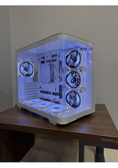 Anime Karakterli 7 Argb Fanlı Beyaz Kavisli Cam Akvaryum Kasa