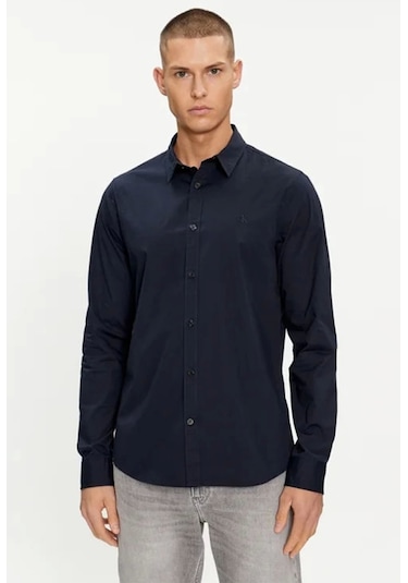 Calvin Klein Erkek Pamuklu Slim Fit Lacivert Gömlek Mavi