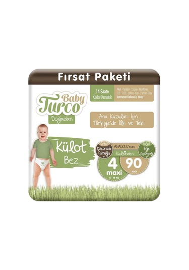 Baby Turco Doğadan Külot Bez 4 Numara Maxi Fırsat Paketi 90 Adet