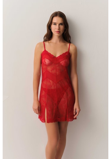 Suwen Dark Romance Dantelli Kısa Gecelik St4455613082 Kırmızı