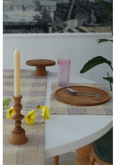 Yakacihome Juta Mor 5 Parça 4 Parça Amerikan Servis & 1 Parça Püsküllü Runner Jüt Kumaş Sofra Seti Mor