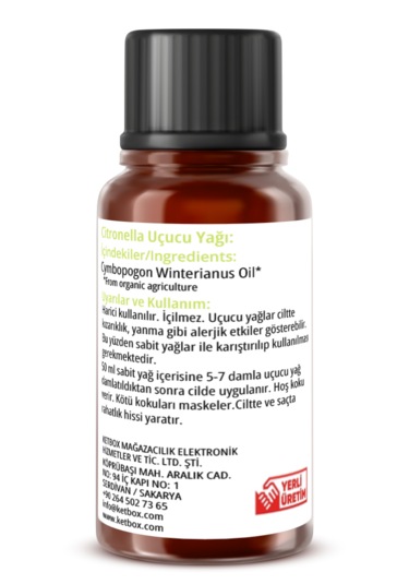 Ketpure Organik İçerikli Citronella Sitronella Uçucu Yağı 10 ML