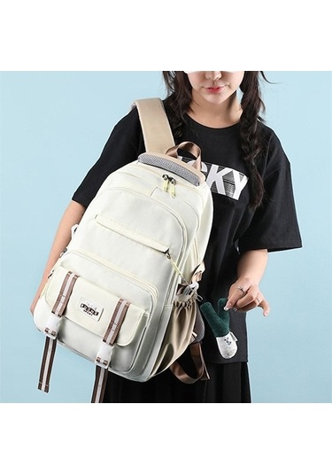 Yucama Oxford Kumaş Su Geçirmez Okul Çantası Büyük Kapasiteli Kız Sırt Çantası - Beyaz Kırmızı - Gri