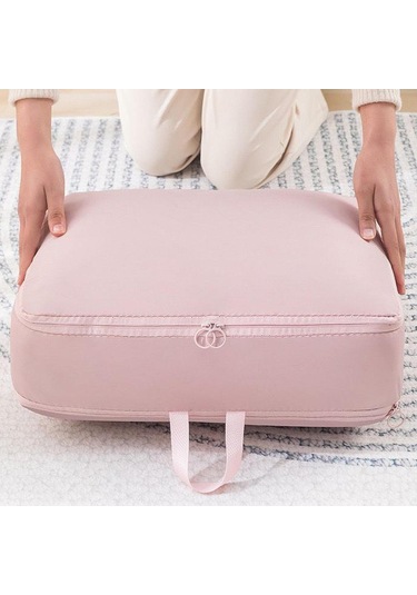 Homyl Yorgan Saklama Çantası Kendini Sıkıştırma Pembe