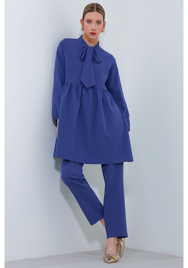 Kadın İndigo Örme Pantolon Tunik Alt Üst Takım 6654 6654bgd19-043-14815 001