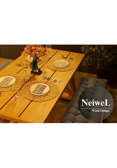 Neiwel Garden Mare Doğal Ahşap Banklı Bahçe Masa Takımı-100-180 Takım Açık Ceviz
