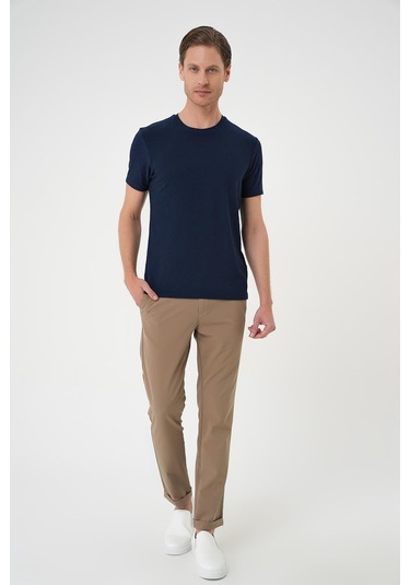 Comfort Fit Bisiklet Yaka Kabartma Desenli Casual Lacivert Tişört Ts 899 Lacivert