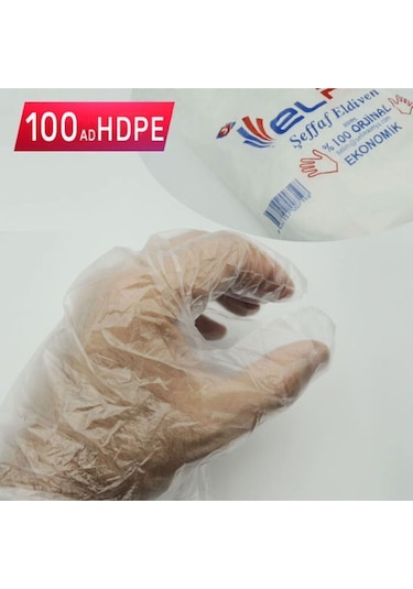 Elpo Hdpe Büyük Boy Eldiven 100 Ad Şeffaf Tek Kullanım