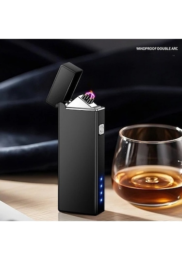 Trendooze Siyah Şarj Edilebilir Rüzgar Geçirmez Plazma Çift Arklı Çakmak Kamp Barbekü Hayatta Kalma Kiti Siyah