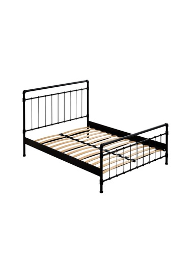 Odin Çift Kişilik Metal Karyola-siyah Ahşap Latalı