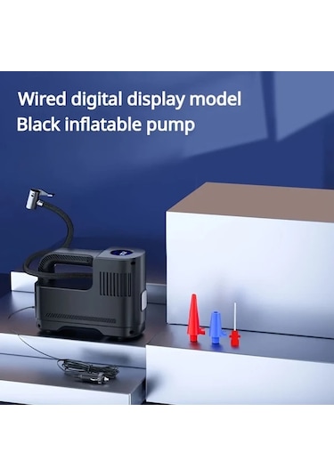 Siyah Taşınabilir Dijital Lastik Şişirici Led Işıklı - Çakmak Gücüne Bağlı, Arabalar & Motosikletler İçin Uygun