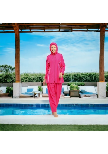 Shopiolog Uzun Kollu Düz Tam Tesettür Pembe