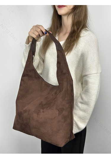 Kadın Çantası, Süet, Salaş Model, Acı Kahve Renk, Model 77 Acı Kahve