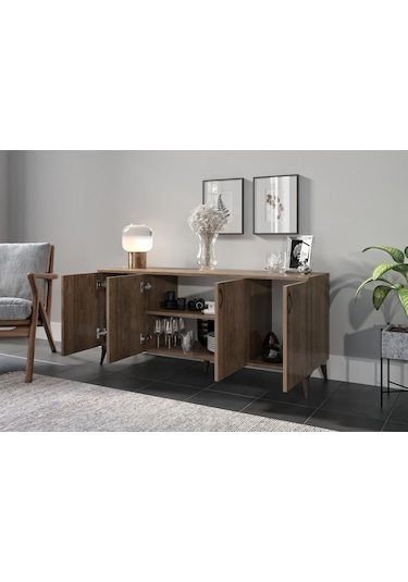 Kznhome 4 Kapaklı Çok Amaçlı Mdf Konsol Dolap - Ceviz Tamamı Mdf
