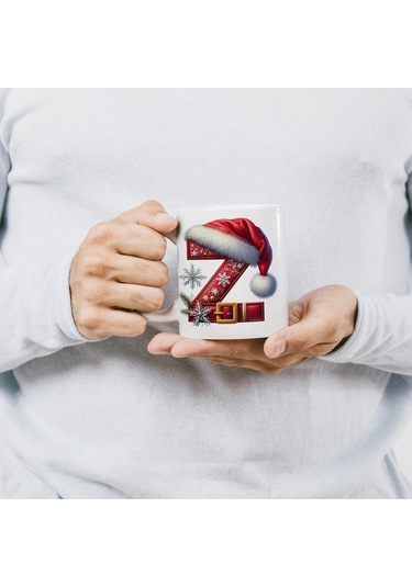 Z Harfi Yılbaşı Temalı Bardak 330 Ml Harfli Kişiye Özel Hediye - Yeniyıl / Noel Şapka Tasarım Beyaz