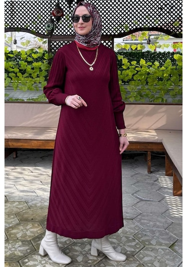Yağmur Triko Elbise Bordo Normal