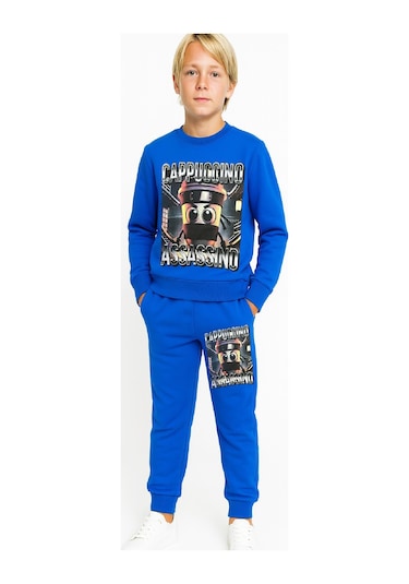 Erkek Çocuk 2 İplik Şardonsuz Alt-üst Takım Dijital Baskılı 3-10 Yaş 12416 Saks Mavisi