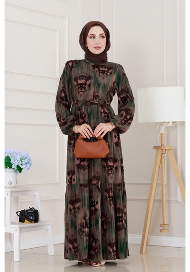 Beli Tünelli Hera Viscon Elbise-yeşil-5314 Yeşil