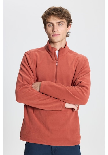 AC&Co / Altınyıldız Classics Anti-Pilling Tüylenme Yapmayan Bato Yaka Erkek Polar Sweatshirt Açık Kahverengi