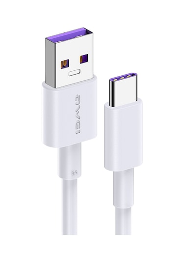 Awei Cl-77t 5a Usb Usb-c / Tip-c Arayüzü Akıllı Hızlı Şarj Tpe Veri Kablosu, Kablo Uzunluğu: 1m Beyaz