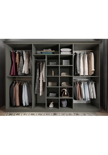 Etro Membran 7 Kapaklı Gardırop Montaj Dahil Füme Beyaz 280 Cm