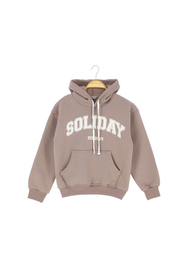 Kız Çocuk Sweatshirt Kapüşonlu Polarlı Kahverengi