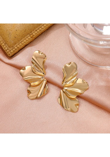 Moveevo Gümüş Kaplama Gül Yaprağı Desenli Asimetrik Akşam Giyimi Küpe, Doğal Aventürin Taşı, Kadınlar İçin Modern Takı, 50x25 Mm, 18g Gold