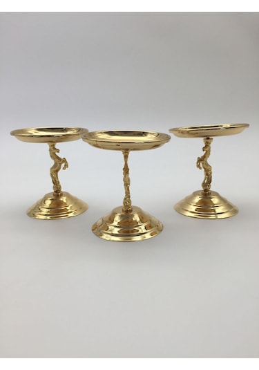 3'lü Atlı Gold Lokumluk, Çay Ve Kahve Yanı Sunumluk, Metal Şekerl