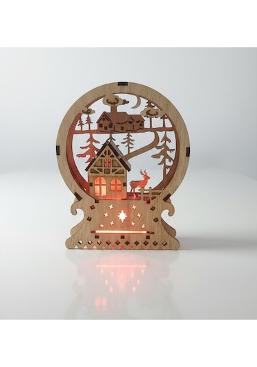 Lazer Kesim Masa Üstü Ledli Yılbaşı Süsü 15cm