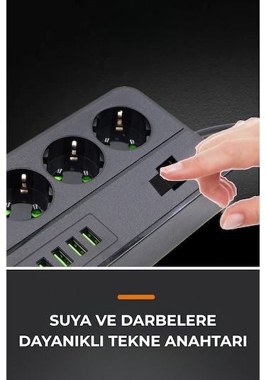 Pro P101 3x Priz 3000w Akım Korumalı 4x Usb 2x Type-c Girişli Çoklu Priz 0.2 M