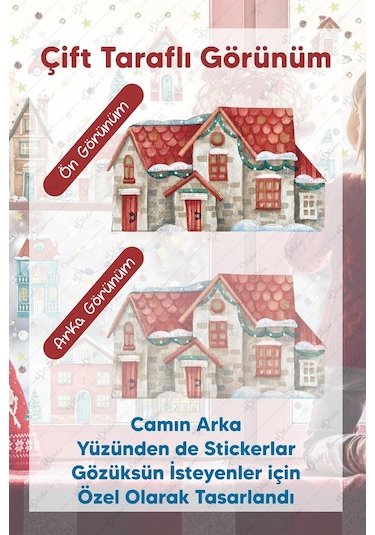 MSticker Yılbaşı Çift Yön Görünümlü Şeffaf Karlı Şehir Yeni Yıl Çocuk Bebek Odası Sticker Seti