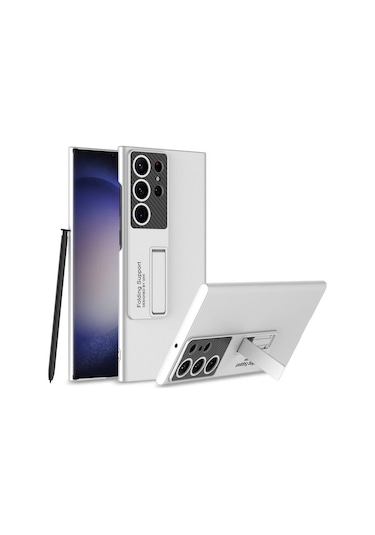 Kilifone - Samsung Uyumlu Galaxy S24 Ultra - Kılıf Yatay Dikey Stand Olan Sert Standlı Ays Kapak - Gümüş