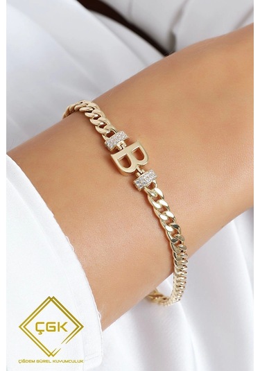 Çgk Çiğdem Gürel Kuyumculuk 14 Ayar B Harfi Gurmet Altın Bileklik Çok Renkli