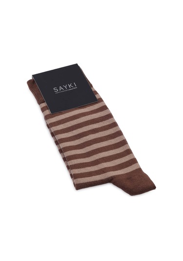 Kahverengi Çizgili Pamuklu Soket Çorap 33681 Model17