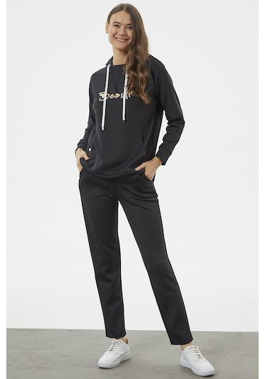 Kanguru Cepli Dalgıç Kumaş Eşofman Takım - Siyah 001
