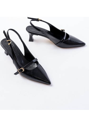 H-470 Siyah Rugan Baret Tokalı Arkası Açık Günlük Kadın Sanda... Siyah